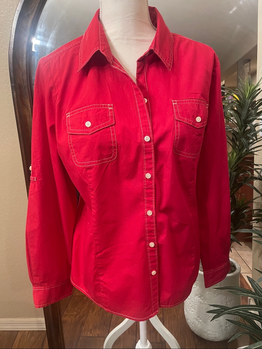 Tommy Hilfiger Red Contrast Stitch Button Up Shirt